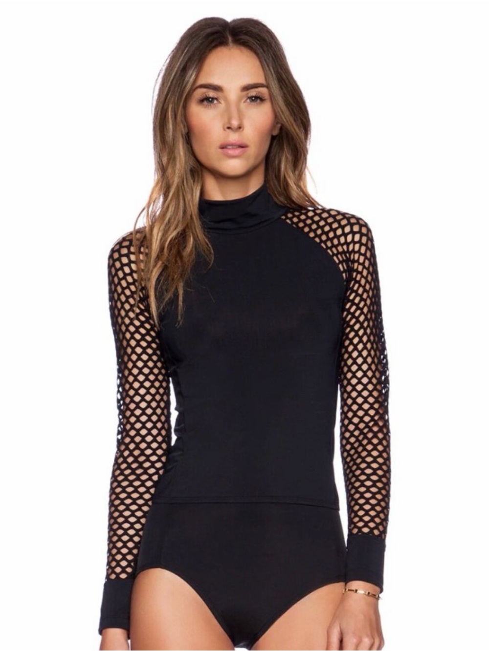 Beth Richards Cara Top Black Size S Mesh Long Sleeve Mock Neck NWT